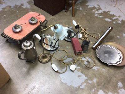 Lot 677 - Group of items, including silver plate, brass lamp with Vaseline shade, etc