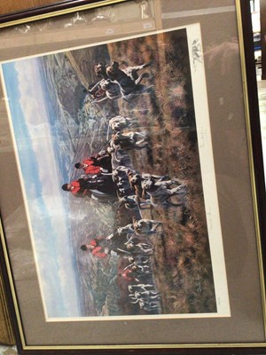 Lot 678 - Group of four framed pictures, including two hunting scenes