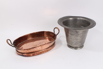 Lot 856 - 19th century brass twin handled tray, 41cm wide, together with a pewter commode