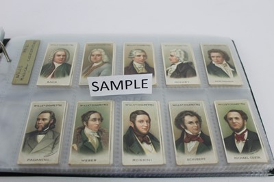 Lot 1423 - Cigarette cards collection in album of music related cards including Lambert & Butler interesting musical instruments, Edwards Ringer & Biggs musical instruments, Ruddell Ltd Grand Opera Series, So...