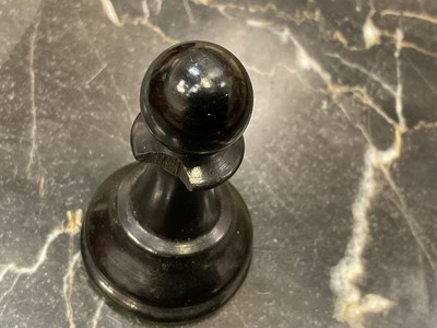 Lot 863 - Good antique boxwood chess set: J. Jaques & Son, Ltd., London 'The Staunton Chessmen', with weighted bases, 9cm high king, housed within a mahogany case with green baize lining