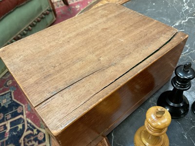 Lot 863 - Good antique boxwood chess set: J. Jaques & Son, Ltd., London 'The Staunton Chessmen', with weighted bases, 9cm high king, housed within a mahogany case with green baize lining