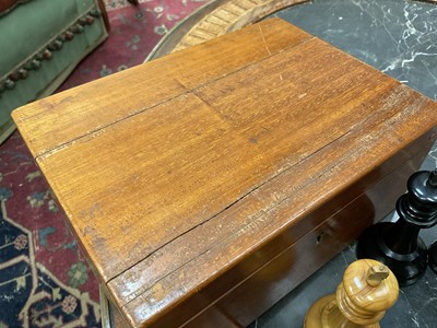 Lot 863 - Good antique boxwood chess set: J. Jaques & Son, Ltd., London 'The Staunton Chessmen', with weighted bases, 9cm high king, housed within a mahogany case with green baize lining