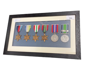 Lot 753 - Second World War and later medal group comprising 1939 -  1945 Star, Atlantic Star, Italy Star, Pacific Star, War medal and an unofficial Battle for Britain medal with Merchant Navy