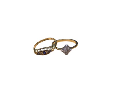 Lot 109 - Early 20th century 18ct gold sapphire and diamond five stone ring in 18ct gold setting (Birmingham 1915) together with a 1930s 18ct gold and diamond cluster ring (2)