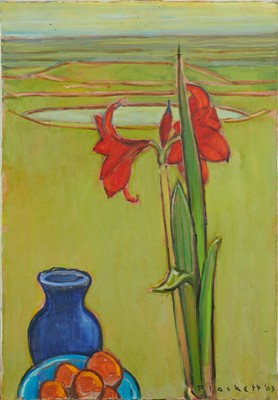 Lot 1102 - Joseph Plaskett (1918-2014) oil on canvas - Still Life in Landscape, signed and dated '03, titled verso, 68cm x 47cm, unframed