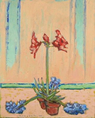 Lot 1104 - Joseph Plaskett (1918-2014) oil on canvas - Still Life Amaryllis, signed and dated '04, 83cm x 66cm, unframed