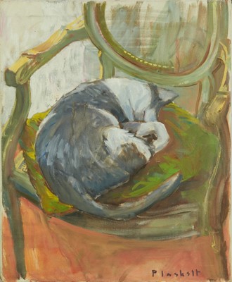 Lot 1105 - Joseph Plaskett (1918-2014) oil on canvas - Sleeping Cat, signed, 61cm x 50cm, unframed