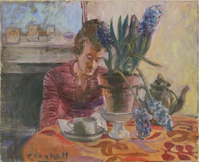 Lot 1121 - Joseph Plaskett (1918-2014) oil on canvas - Still Life and Seated Figure, signed, indistinctly inscribed verso, 59cm x 73cm, unframed