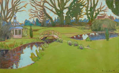 Lot 1138 - Joseph Plaskett (1918-2014) oil on unstretched canvas - The Cedars Garden, Bromeswell, signed, 87cm x 140cm, unframed