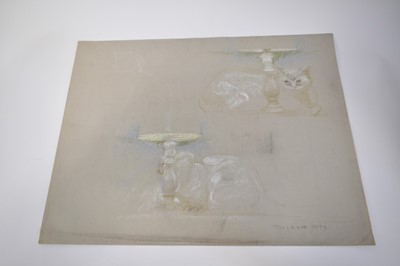 Lot 1110 - Joseph Plaskett (1918-2014) group of eight pastels on paper, cat studies, approximately 66cm x 52cm and smaller, unframed (8)