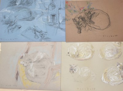 Lot 1111 - Joseph Plaskett (1918-2014) group of eight pastels on paper, cat studies, approximately 66cm x 52cm and smaller, unframed (8)