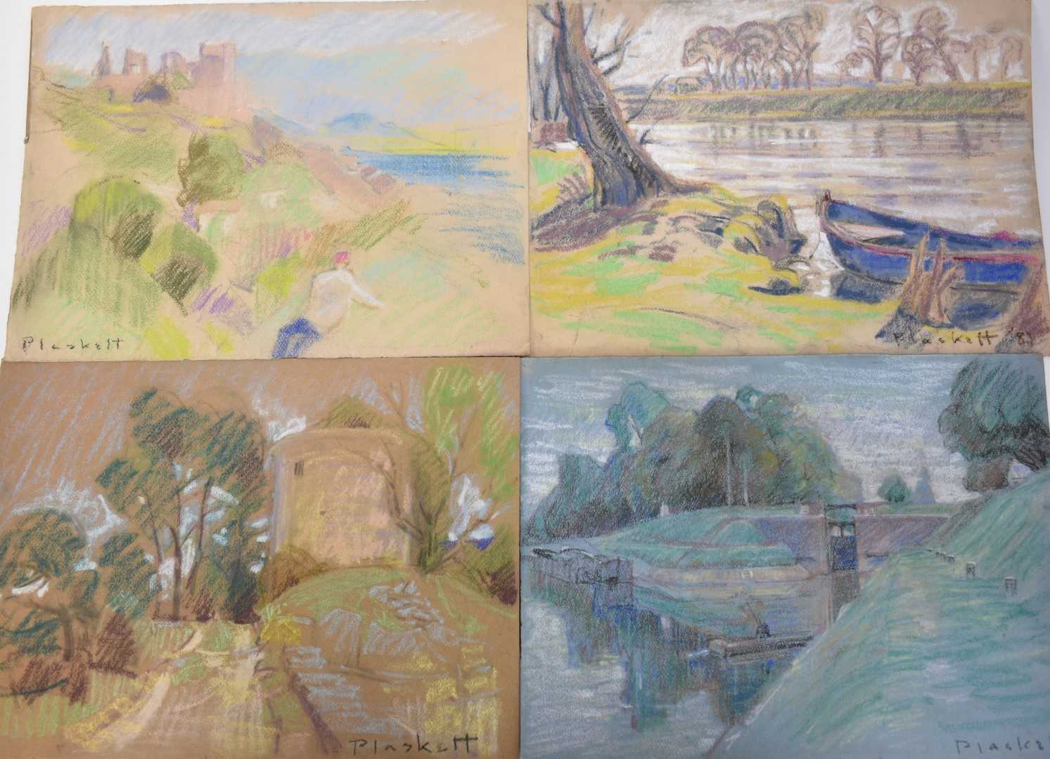 Lot 1112 - Joseph Plaskett (1918-2014) group of ten pastels on paper, French Landscapes, approximately 28cm x 38cm, unframed