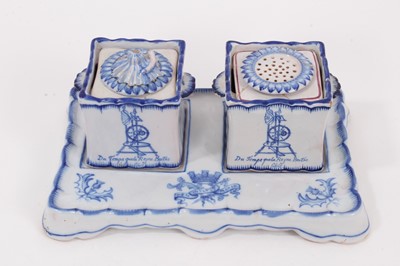 Lot 257 - Emile Galle blue and white faience inkstand