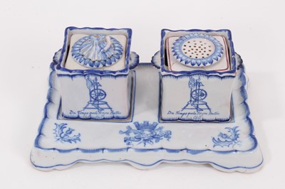 Lot 45 - Emile Galle blue and white faience inkstand