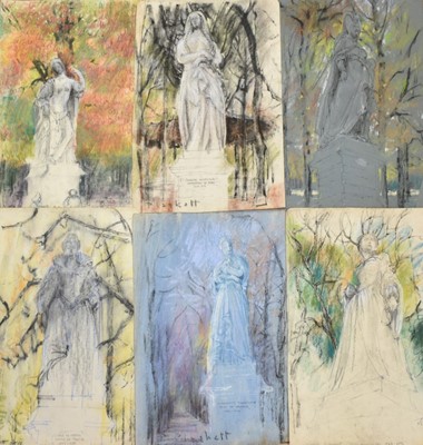 Lot 1118 - Joseph Plaskett (1918-2014) group of eight pastels on paper, studies of French Sculpture, mostly signed and dated '55, approximately 48cm x 32cm (8)