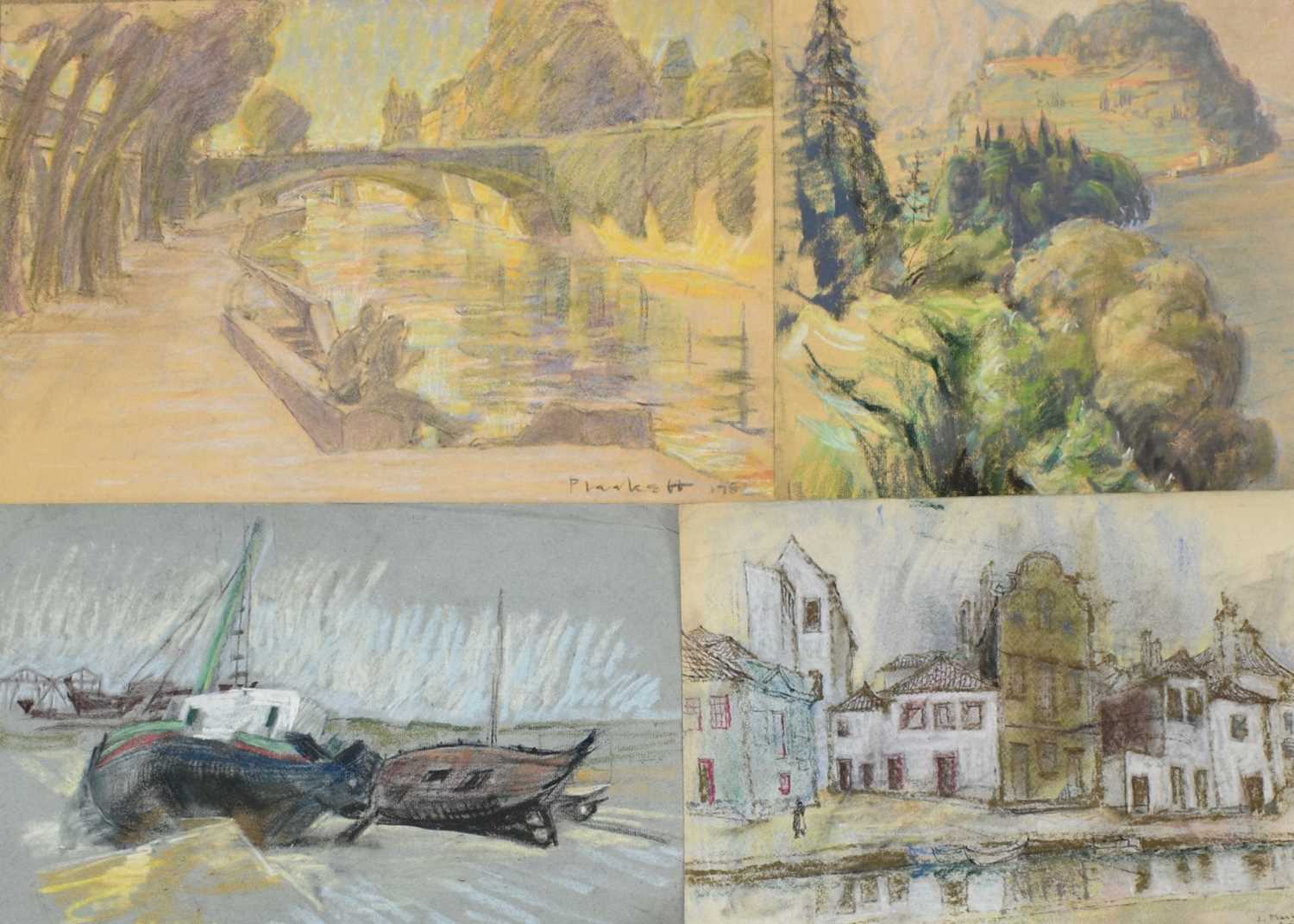 Lot 1128 - Joseph Plaskett (1918-2014) group of nine pastels on paper, Parisian Landscapes , signed, approximately 50cm x 32cm