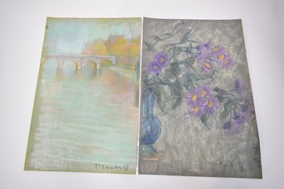 Lot 1128 - Joseph Plaskett (1918-2014) group of nine pastels on paper, Parisian Landscapes , signed, approximately 50cm x 32cm