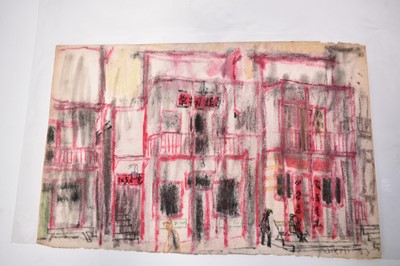 Lot 1129 - Joseph Plaskett (1918-2014) group of four pastels on paper, sketches of China Town Nanaimo, British Columbia, signed and dated '53, approximately 31cm x 48cm