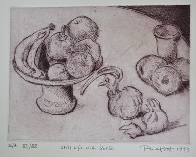 Lot 1132 - Joseph Plaskett (1918-2014) signed etching - Still Life with Garlic, dated 1999, III/XX , 16cm x 20cm, unframed