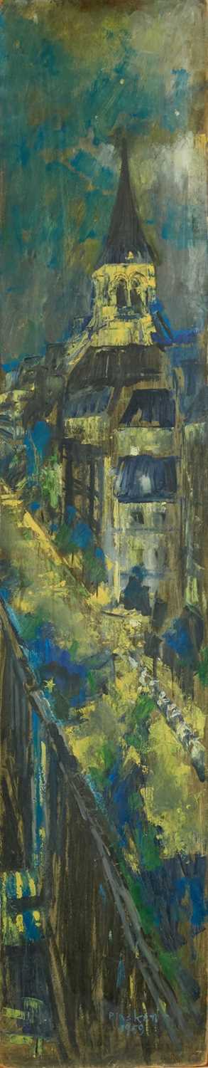 Lot 1147 - Joseph Plaskett (1918-2014) oil on board - View from the Studio, Rue Pecquay, Paris, signed and dated '59, 126cm x 25cm, unframed