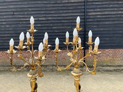 Lot 5 - Pair of blackamore lamps, with seven branches, 190cm high