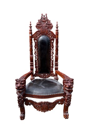 Lot 8 - Highly ornate carved hardwood throne chair, 93w x 178h