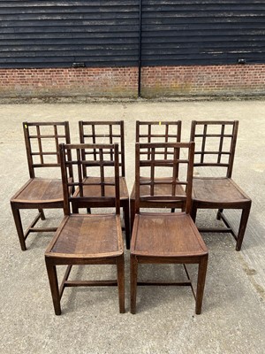 Lot 16 - Set of six oak lattice back country chairs in the manner of Heals