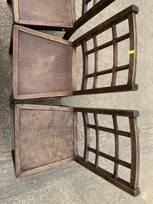 Lot 16 - Set of six oak lattice back country chairs in the manner of Heals