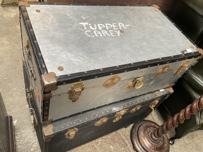 Lot 57 - Three early 20th century military tin trunks, together with two ther later trunks (5)