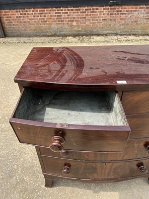 Lot 53 - Victorian bow front chest of two short and three long graduated drawers, 97cm wide, 52cm deep, 108cm high