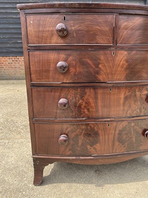 Lot 53 - Victorian bow front chest of two short and three long graduated drawers, 97cm wide, 52cm deep, 108cm high