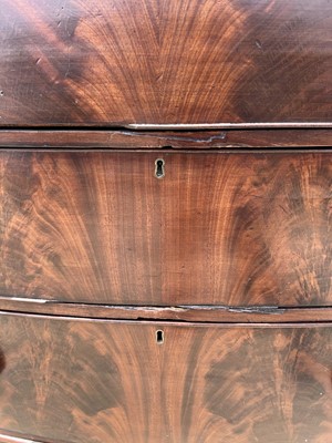 Lot 53 - Victorian bow front chest of two short and three long graduated drawers, 97cm wide, 52cm deep, 108cm high