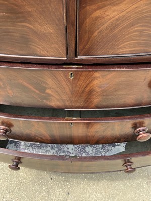 Lot 53 - Victorian bow front chest of two short and three long graduated drawers, 97cm wide, 52cm deep, 108cm high