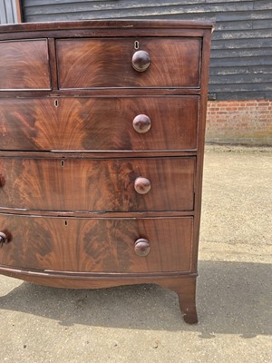 Lot 53 - Victorian bow front chest of two short and three long graduated drawers, 97cm wide, 52cm deep, 108cm high