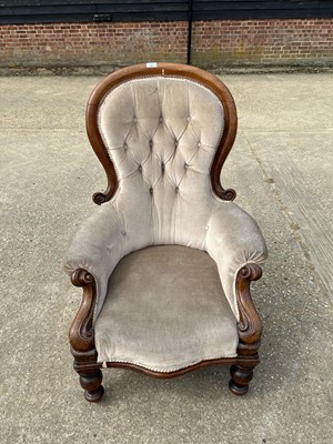Lot 68 - Victorian mahogany framed buttoned back easy chair on turned legs