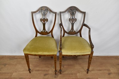 Lot 1483 - Pair of early 20th century satinwood and polychrome painted side chairs