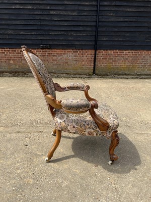 Lot 49 - Victorian walnut open armchair