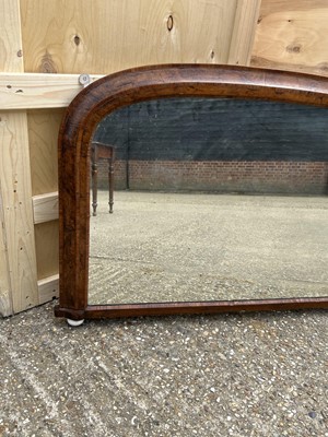 Lot 51 - Victorian walnut arched overmantel mirror, 65 x 102cm