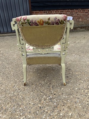 Lot 90 - Painted chinoiserie carved and embroidered side chair