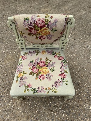 Lot 90 - Painted chinoiserie carved and embroidered side chair