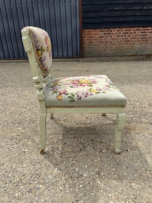 Lot 90 - Painted chinoiserie carved and embroidered side chair