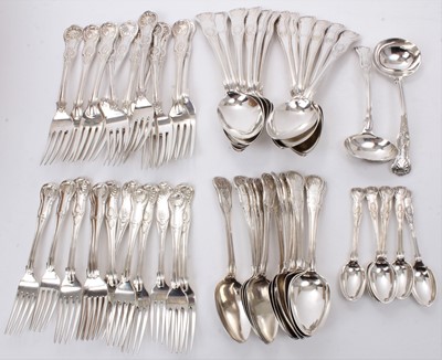 Lot 488 - Harlequin Hourglass/Kings pattern silver flatware 56 pieces in total,  126ozs.