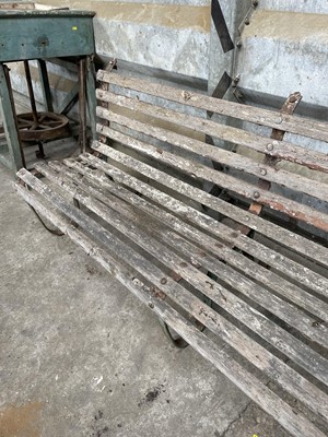 Lot 101 - Antique garden bench slat back and scroll supports, 184cm long