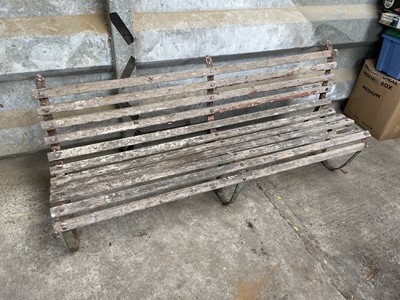 Lot 101 - Antique garden bench slat back and scroll supports, 184cm long