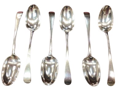 Lot 489 - Six Late 18th/early 19th century Old English pattern silver tablespoons, maker’s marks  only  IE