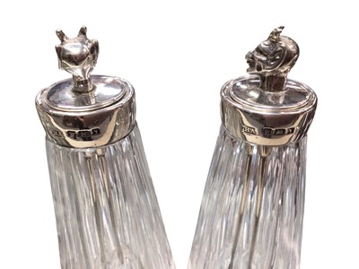 Lot 494 - Pair of silver mounted cut glass cayenne pepper bottles with silver spoons with devil’s head finials