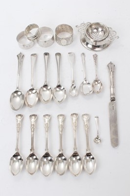 Lot 526 - Set six silver Kings pattern teaspoons, and sundry silver items