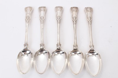 Lot 450 - Composite set of five Victorian silver King's Pattern with Diamond Heel table spoons