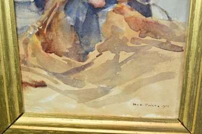 Lot 1203 - Henry Scott Tuke (1858-1929) watercolour - Fisherman, signed and dated, 21cm  x 13cm, in gilt frame